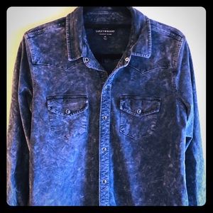 Blue, velvet extra long button blouse.